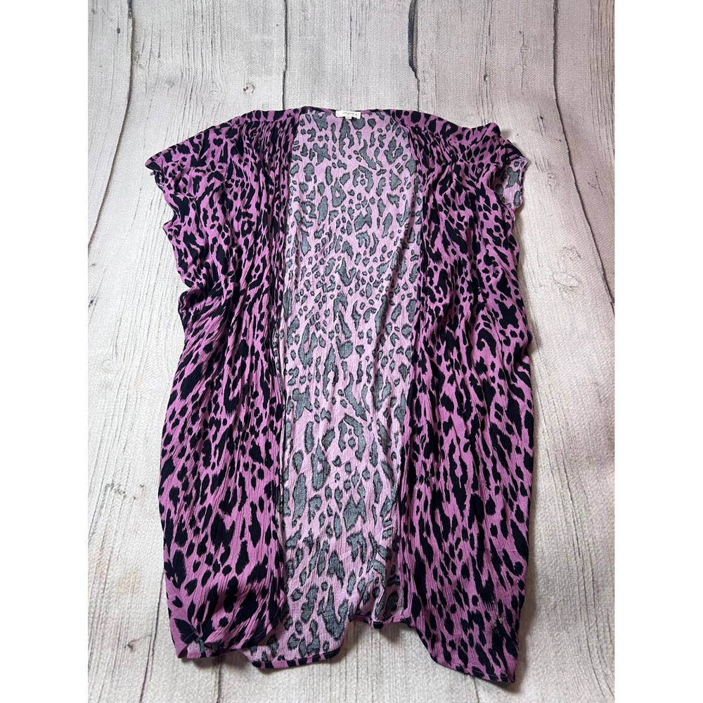 Umgee Kimono Cardigan Women 1XL/2XL Purple Leopard Print Boho Oversized Layer